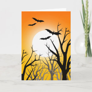 Carte Halloween Lune montante et Chauves-souris