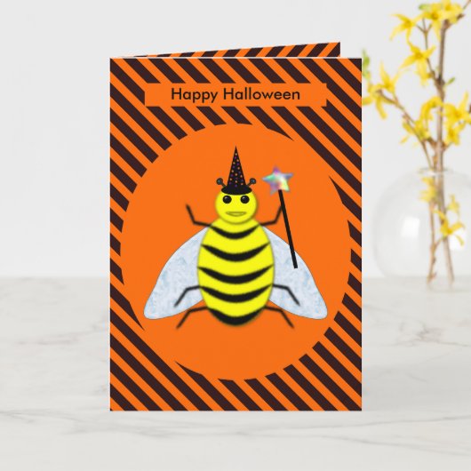 Carte Halloween Magic Bee Witch Orange et Black Stripes (Fleur jaune)