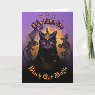 Carte Halloween magique de chat noir