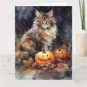 Carte Halloween Maine Coon Chat Avec Crainte Citrouille (Devant)