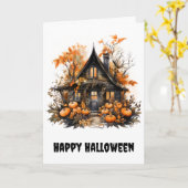Carte Halloween Maison hantée avec Citrouilles & Foliage (Fleur jaune)