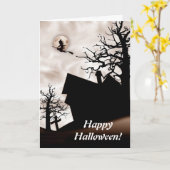 Carte Halloween Maison hantée avec sorcière sur la chamb (Fleur jaune)