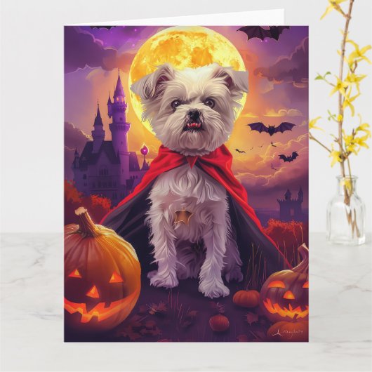 Carte Halloween maltaise Vampire Citrouilles effroi (Fleur jaune)