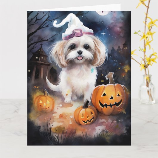 Carte Halloween Malti Tzu Avec Peur Citrouille (Fleur jaune)