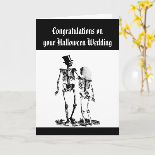 Carte Halloween Mariage Skeleton Couple Félicitations (Fleur jaune)