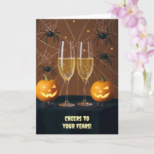Carte Halloween mignonne Champagne araignées