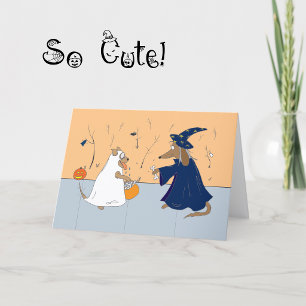 Carte Halloween mignonne de chiens en BD allant ch