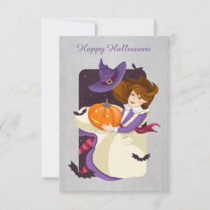 Carte Halloween mignonne sorcière avec Citrouille