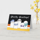 Carte Halloween mignons fantômes en costume (Fleur jaune)