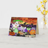 Carte Halloween Mignons Tricheurs ou Friandises Inspiriv (Fleur jaune)