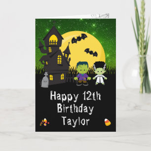 Carte Halloween Monstres Green Joyeux Anniversaire