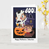 Carte Halloween Mummy, Citrouille et Werewolf Personnali (Fleur jaune)