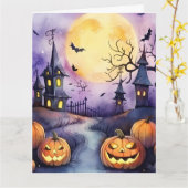 Carte Halloween Night Jack O’Lanterns Cimetière des chau (Fleur jaune)