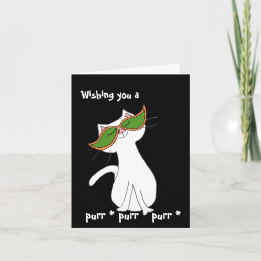 Carte Halloween noir chat blanc heureux (Devant)