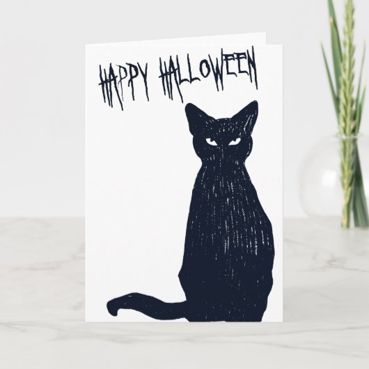 Carte Halloween noir chat Silhouette (Devant)