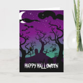 Carte Halloween noir, violet, turquoise (Devant)