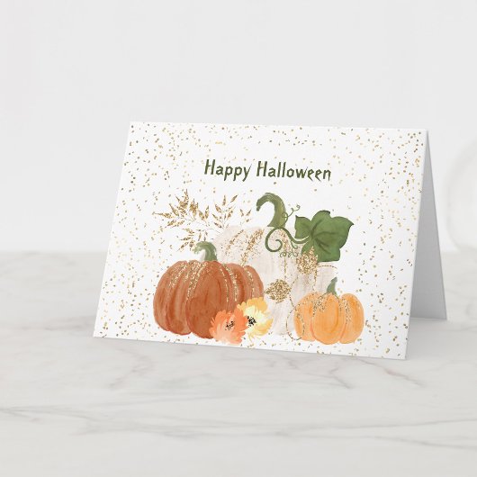Carte Halloween Orange Citrouille Gold Floral