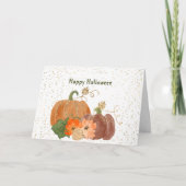 Carte Halloween Orange Fleurs Citrouilles Or (Devant)