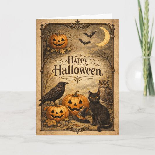 Carte Halloween Orné Vintage (Devant)