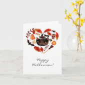 Carte Halloween Party Chat noir Aquarelle Whimsical (Fleur jaune)