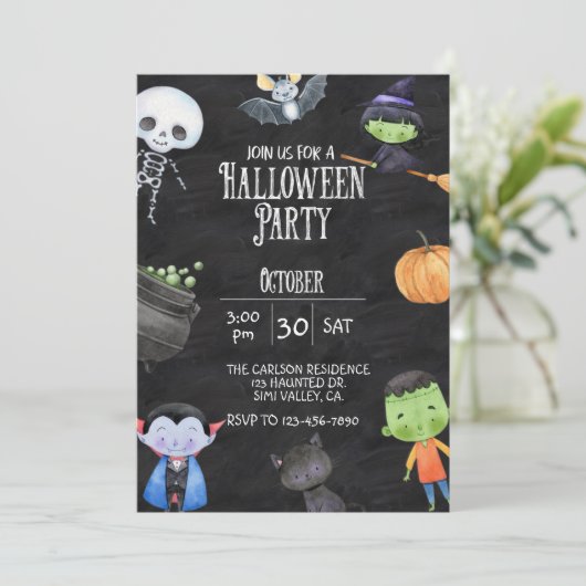 CARTE HALLOWEEN PARTY, KIDS HALLOWEEN, COSTUME PARTY (Debout devant)