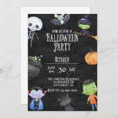 CARTE HALLOWEEN PARTY, KIDS HALLOWEEN, COSTUME PARTY (Devant / Derrière)