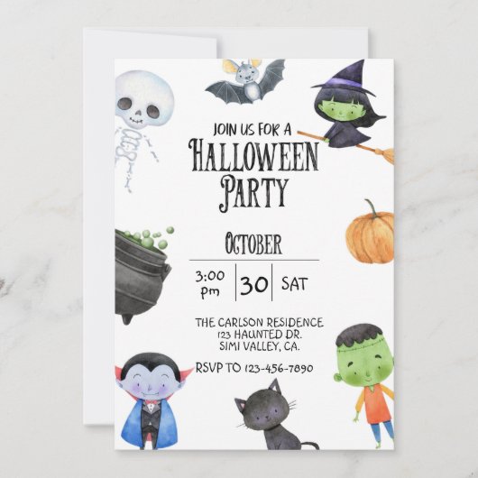 CARTE HALLOWEEN PARTY, KIDS HALLOWEEN, COSTUME PARTY (Devant)