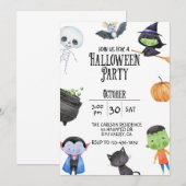 CARTE HALLOWEEN PARTY, KIDS HALLOWEEN, COSTUME PARTY (Devant / Derrière)