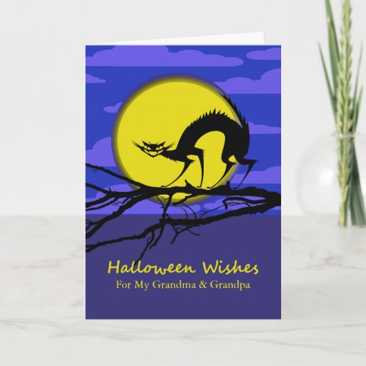 Carte Halloween personnalisé pour grands-parents, Chat (Devant)