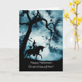 Carte Halloween petite-fille avec sorcière et licorne (Fleur jaune)