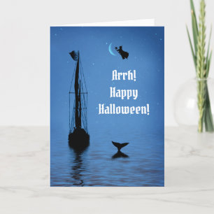 Carte Halloween Pirate et sorcière mer marine