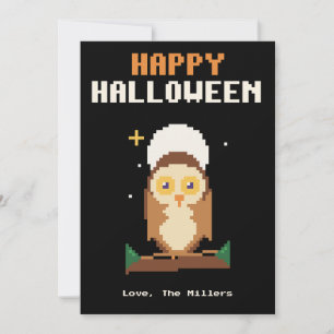 Carte Halloween Pixel Art Chouette et Lune
