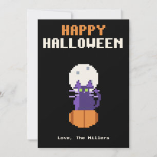 Carte Halloween Pixel Art Citrouille Chat Noir