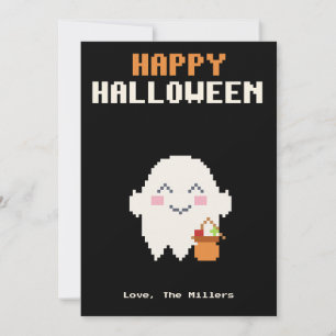 Carte Halloween Pixel Art de Fantôme Mignon