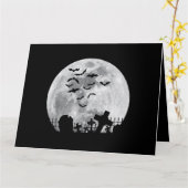 Carte Halloween Pleine lune Cimetière Bats Éffrayants (Fleur jaune)