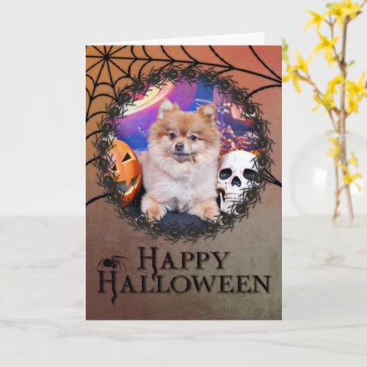 Carte Halloween - Pomeranian - Simba (Fleur jaune)