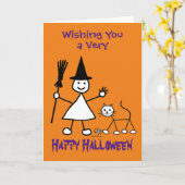 Carte Halloween pour enfants de sorcière de fille  (Fleur jaune)