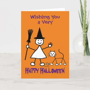 Carte Halloween pour enfants de sorcière de fille