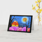 Carte Halloween pour Godparents, Candy Corn Couple (Fleur jaune)