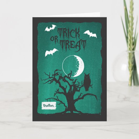 Carte Halloween pour le frere Owl Crooked Tree Moon & Ba (Devant)