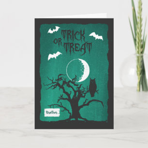 Carte Halloween pour le frere Owl Crooked Tree Moon & Ba
