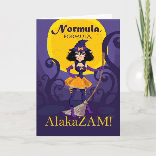 Carte Halloween pour mari, sorcière mignonne avec sort (Devant)