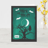 Carte Halloween pour tante, hibou Crooked Tree Moon & Ba (Fleur jaune)