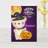 Carte Halloween pour Young Grandson Teddy Bear Witch (Fleur jaune)