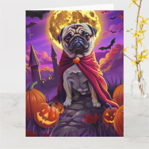 Carte Halloween Pug Vampire Citrouilles Épouvantable 