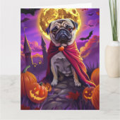Carte Halloween Pug Vampire Citrouilles Épouvantable  (Devant)