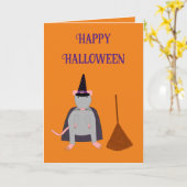Carte Halloween Rat sorcier et Broom Custom (Fleur jaune)
