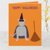 Carte Halloween Rat sorcier et Broom Custom (Fleur jaune)