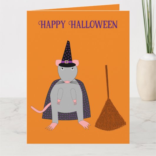 Carte Halloween Rat sorcier et Broom Custom (Devant)