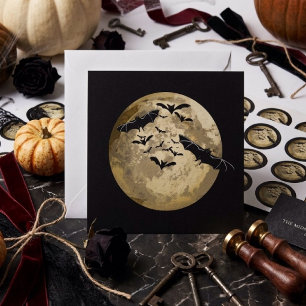 Carte Halloween Récolte Pleine Lune Et Chauves-Souris En